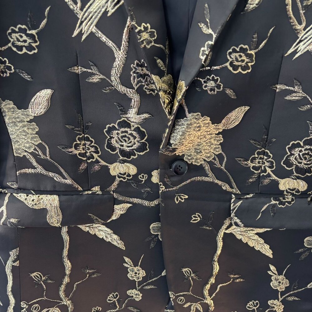 Mens Black & Gold Floral Embroidered Satin Blazer Jacket Size 36 - Picture 8 of 11